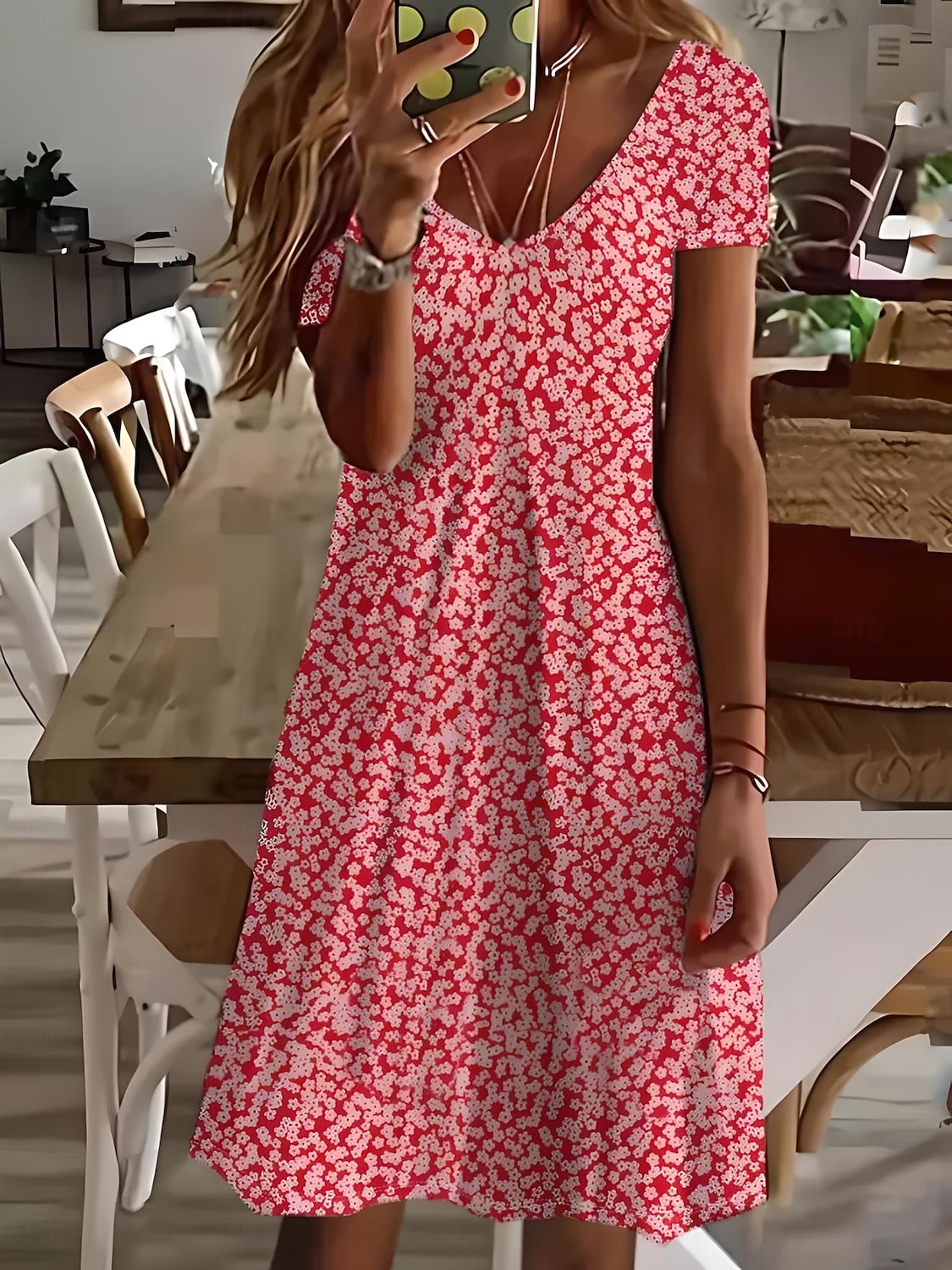 Kvinnors Mini Klänning A Linje Klänning Sommarklänning Semester Avslappnad Semester Daglig Regular Fit Blommig Grafik Kort Ärmm Crew Hals Röd Sommar 2025 - $23.99 –P1