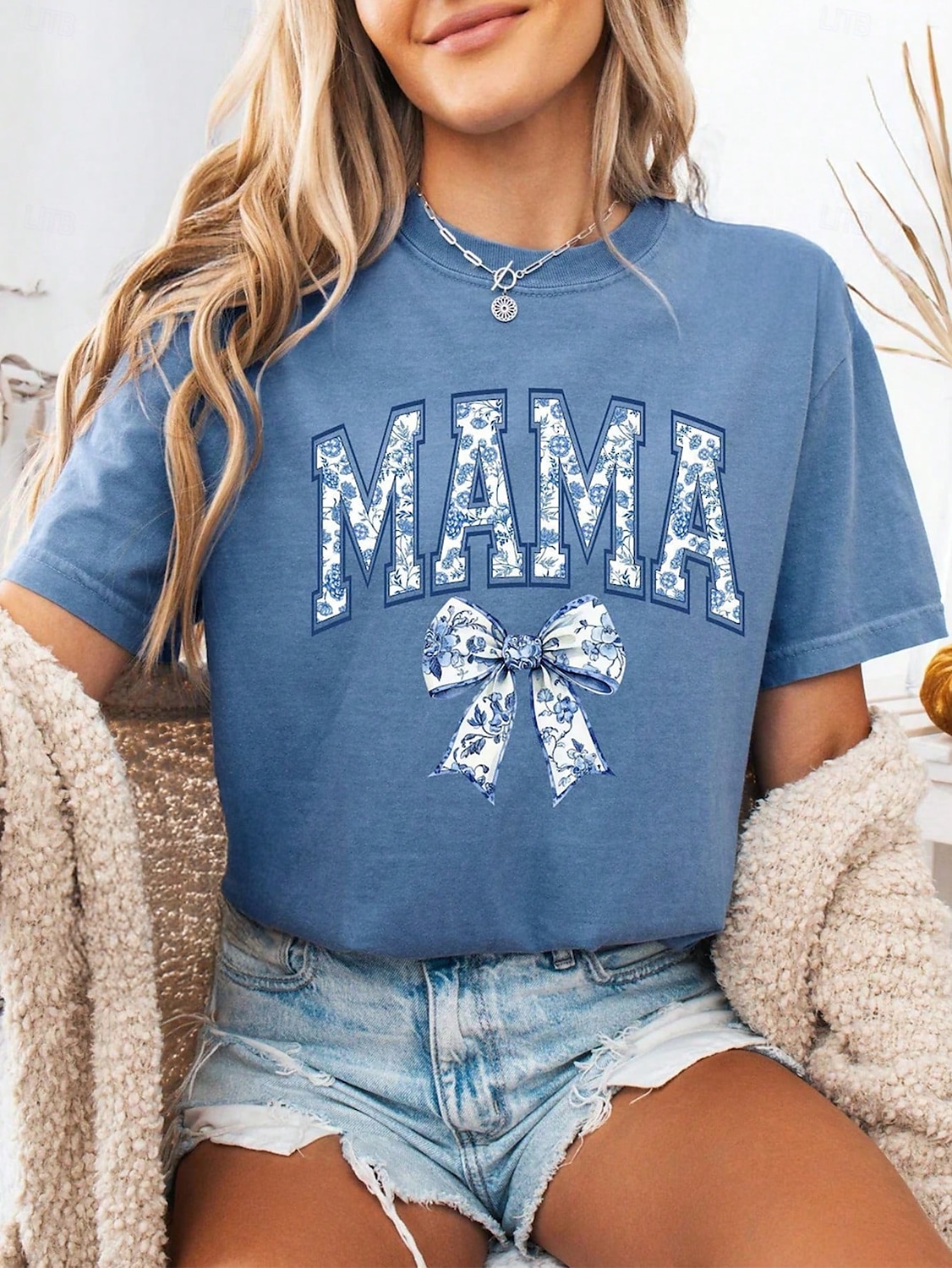 Moederdag Dames T-shirt Grafisch Brief Stijlvol Casual Korte mouw Ronde hals Normale tops Dagelijks Weekend Afdrukken blauw Zomer Lente 2025 - $19.99 -P1