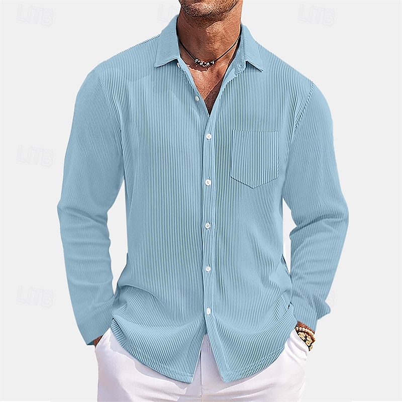 Voor heren Overhemd Zomer overhemd Normaal shirt Strand hemd Overhemd met knopen Zwart Wit Rood Donker Marine Hemelsblauw Lange mouw Effen Revers Vakantie Hawaii Zak Kleding Polyester Modieus Casual 2025 - $32.99 –P1