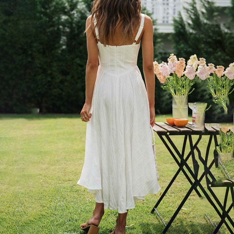 Per donna Abito Midi Abito Bianco Abito da laurea Abito Sottoveste Moda Compleanno Ferie Data Vestibilità regolare Semplice Senza Maniche Spalline sottili Bianco Estate del 2025 a $31.99 –P10