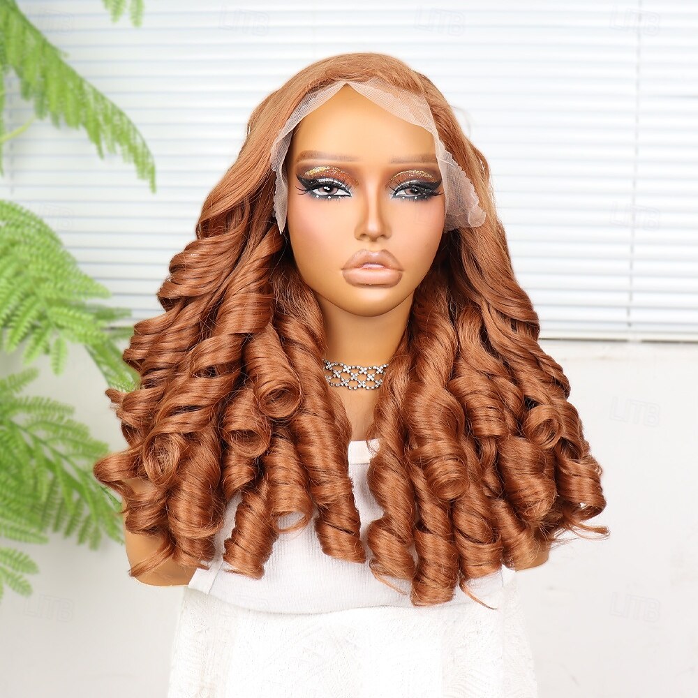 Syntetisk blonderparykk Krøllet Stil 18 tommers Oransje Midtdel 13x4 blonder foran Parykk Dame Parykk Oransje / Hvit / Blå 2025 - $62.99 –P4