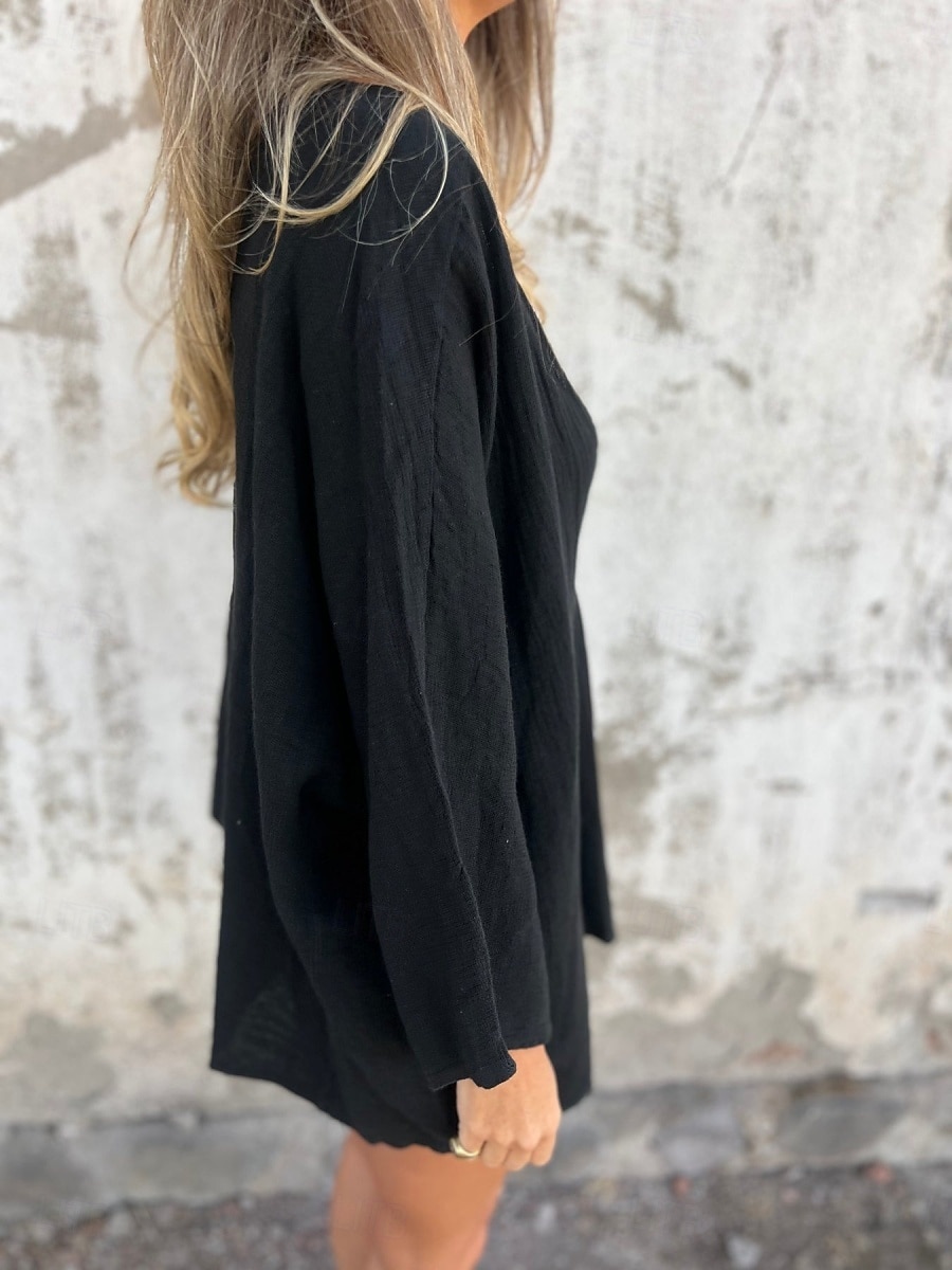 Damen Hemd Leinen-inspirierte Hemden Knopfleiste Bluse Einfach Basic Modern Langarm V Ausschnitt Normale Oberteile Täglich Ferien Knöpfe Schwarz Orange Braun Grün Beige Sommer 2025 - $19.99 –P3