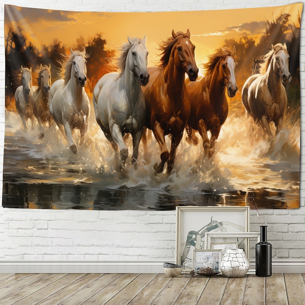 un gruppo di cavalli al galoppo animali piante e paesaggi arazzo appeso arte murale grande arazzo decorazione murale sfondo fotografico coperta tenda casa camera da letto soggiorno decorazione del 2026 a $18.99 –P2