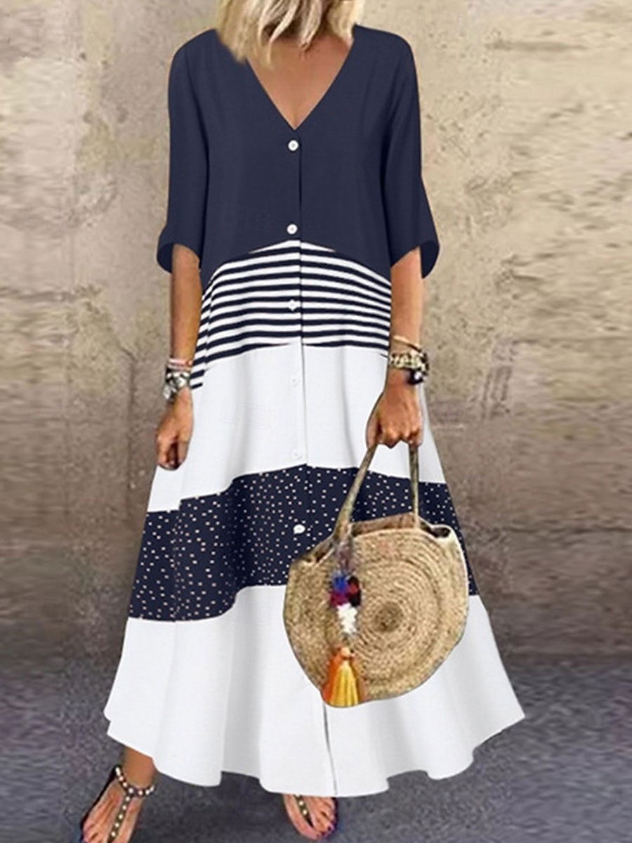 Pentru femei Rochie Maxi Rochii Tricou Rochie A line Rochie Fit And Flare Casual Zilnic Fit regulat Grafic Manșon Jumate În V Negru Albastru piscină Maro Trifoi Vară 2025 - $27.99 –P5
