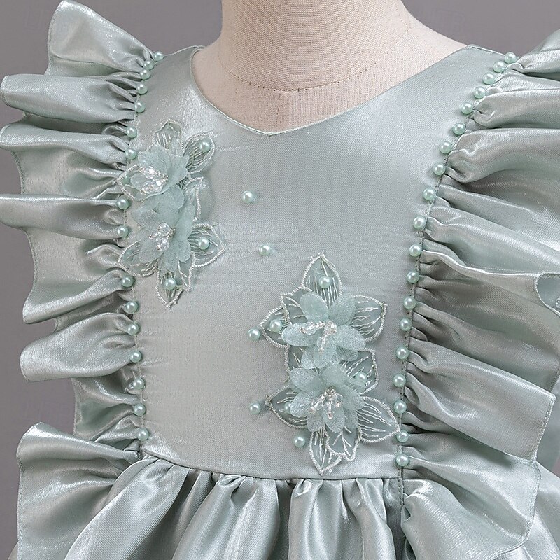 Kleinkind Mädchen Partykleid Blumen Ärmellos Hochzeit Party Gerafft Reißverschluss Knotenbinde Niedlich Prinzessin Polyester Knielang Partykleid Sommer Frühling Herbst 4-7 Jahre Weiß Champagner 2025 - $28.99 –P3