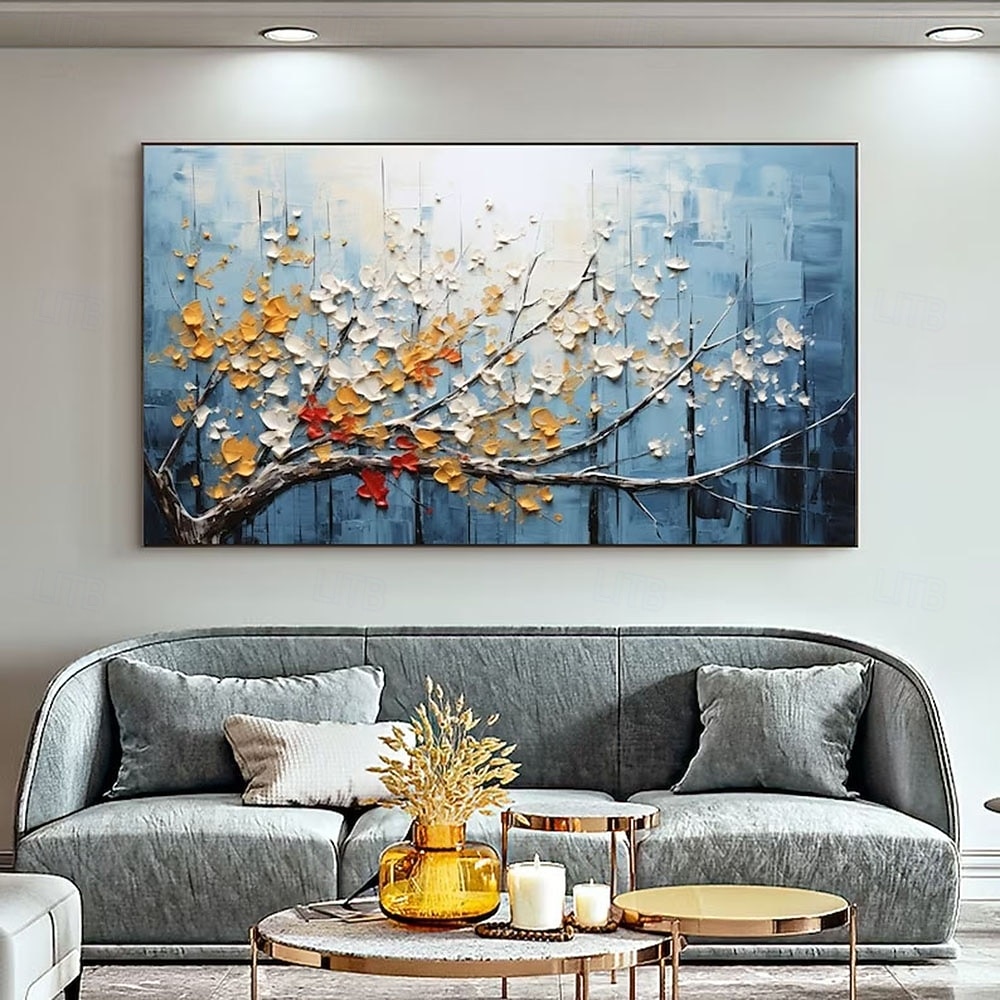 abstraktes Ölgemälde mit Blütenbaum auf Leinwand, großes Wandkunst-Landschaftsölgemälde, handgemalt, minimalistisches Blumenlandschaftskunstgemälde, handgefertigtes individuelles Gemälde für 2025 - $61.99 –P5