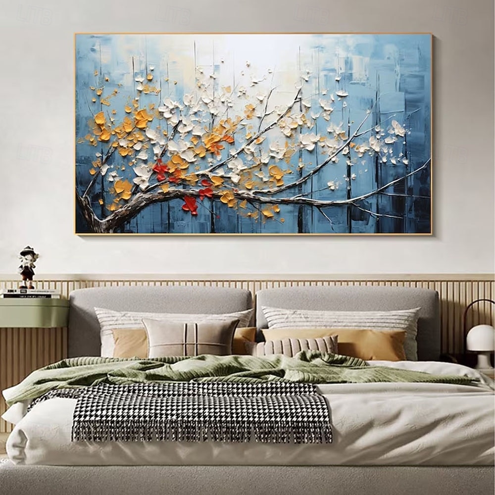 abstraktes Ölgemälde mit Blütenbaum auf Leinwand, großes Wandkunst-Landschaftsölgemälde, handgemalt, minimalistisches Blumenlandschaftskunstgemälde, handgefertigtes individuelles Gemälde für 2025 - $61.99 –P1