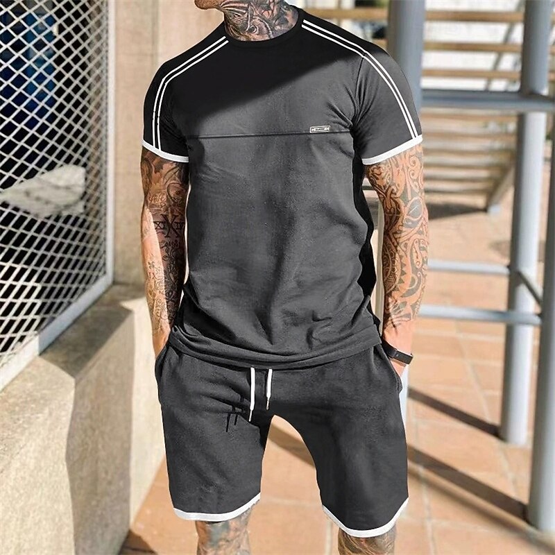 Bărbați Trening Tricou și pantaloni scurți Set de ținute Stil Nautic În aer liber Zilnic Sport Buzunar Cordon Peteci Negru Roșu-aprins Gri Deschis Poliester Îmbrăcăminte de Sport  Șic Stradă Ușor Vară 2025 - $28.99 -P5
