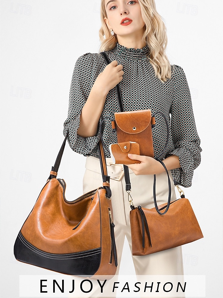 4-Piece Women's Handbag Set – Faux Leather Shoulder Bag, Crossbody Purse, Wallet & Clutch, Elegant Casual Tote for Work, Travel & Daily Use 2025 - $46.99 –P1