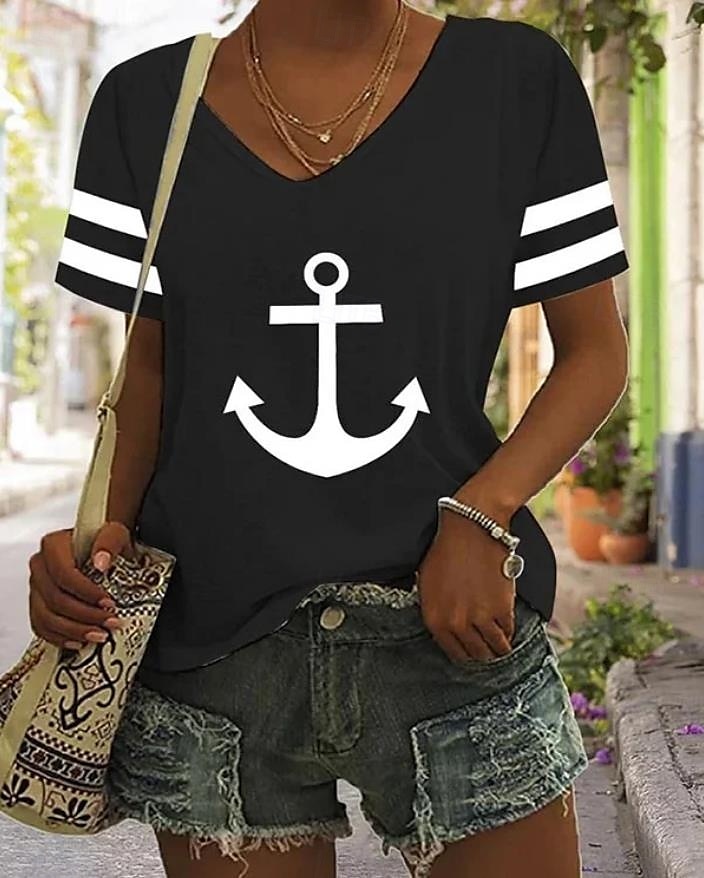 Ostern Damen T Shirt Ozean Gestreift Lässig Kurzarm V Ausschnitt Normale Oberteile Täglich Ausgehen Wochenende Druck Schwarz Weiß Rote Blau Grün Sommer 2025 - $19.99 –P5