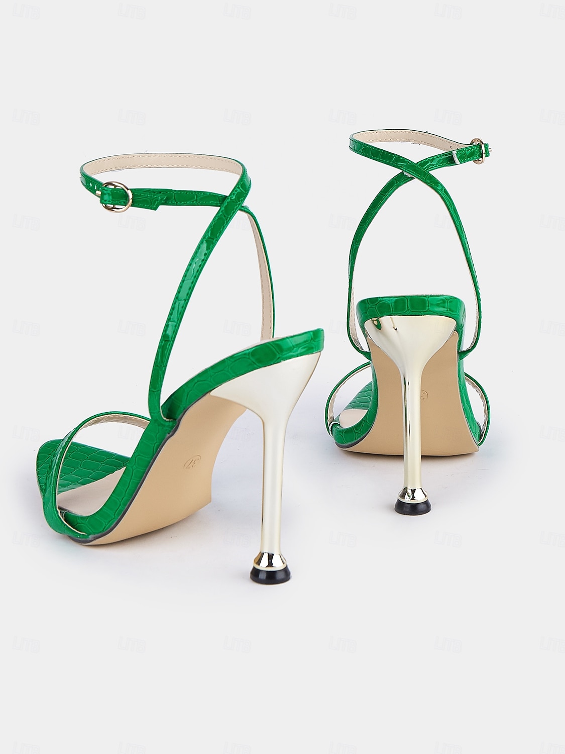 Sandalias de tiras con tacón de aguja de charol verde: tacones altos elegantes para eventos y bodas elegantes 2025 - $34.99 –P4
