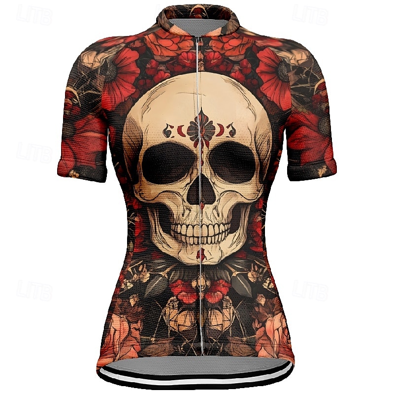 Women's Cycling Jersey Short Sleeve Bike Tee Tshirt Jersey with 3 Rear Pockets Mountain Bike MTB Breathable Quick Dry Anatomic Design Wicking Wine Red Black Red Skull Sports Clothing Apparel 2025 - $23.99 –P17