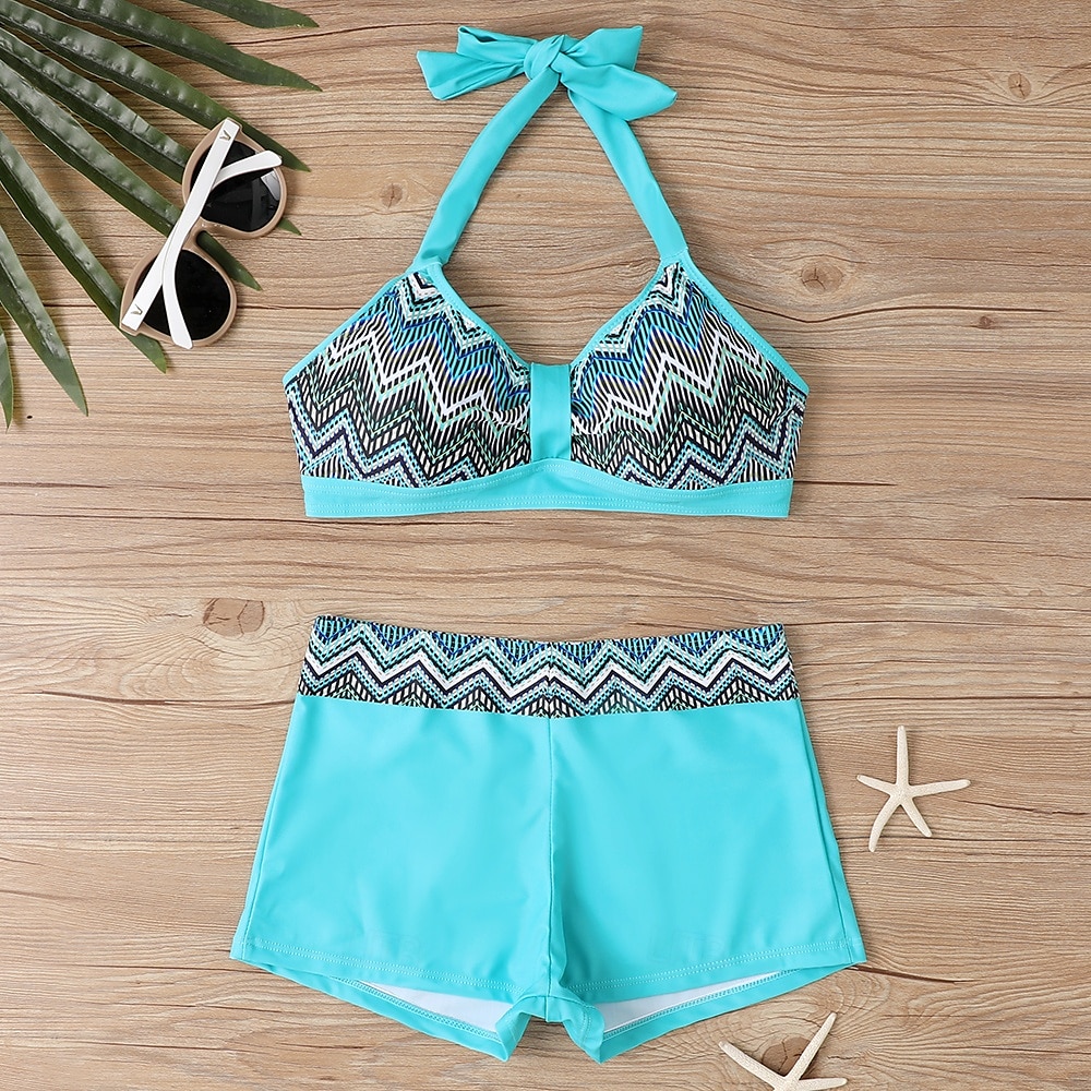 Damen Badeanzug Bikini Zweiteilig Monokini Freche Unterhose Bademode Gestrickt Urlaub Tropisch Farbblock Gestreift Stürzen Ärmellos Badeanzüge 2025 - $22.99 –P15