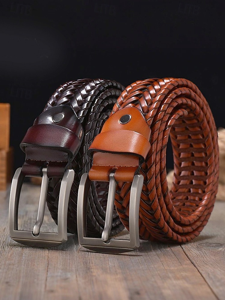 miesten aitoa nahkaa punottu vyö - vintage-punottu design metallisoljella, säädettävä muotivyö arki-, liike- ja juhlavaatteisiin 2025 - $19.99 –P2
