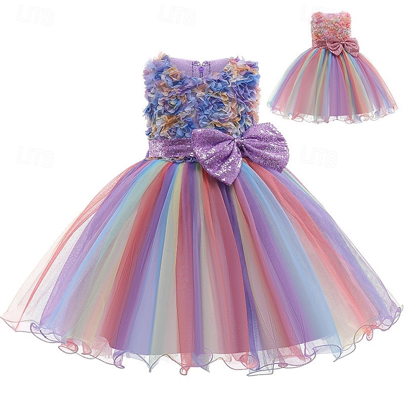 2025年 子供 女の子 ドレス コスプレドレス プリンセスドレス ユニコーン フラワー ノースリーブ 性能 パーティー コスプレ衣装 メッシュ かわいいスタイル 愛らしい コスチューム ポリエステル ミディ パーティードレス チュールワンピース 春 秋 4年以上 ピンク パープル ライトブルー  コレクション – $33.99 –P8