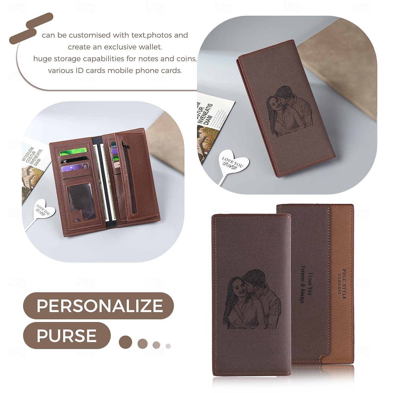 Gepersonaliseerde Foto Lederen Portemonnee Aangepast Beste Cadeau voor Vader Gegraveerde Portemonnee voor Echtgenoot Vriend Vaderdag Verjaardag Jubileum Bruiloft Cadeau 2025 - $15.49 –P5