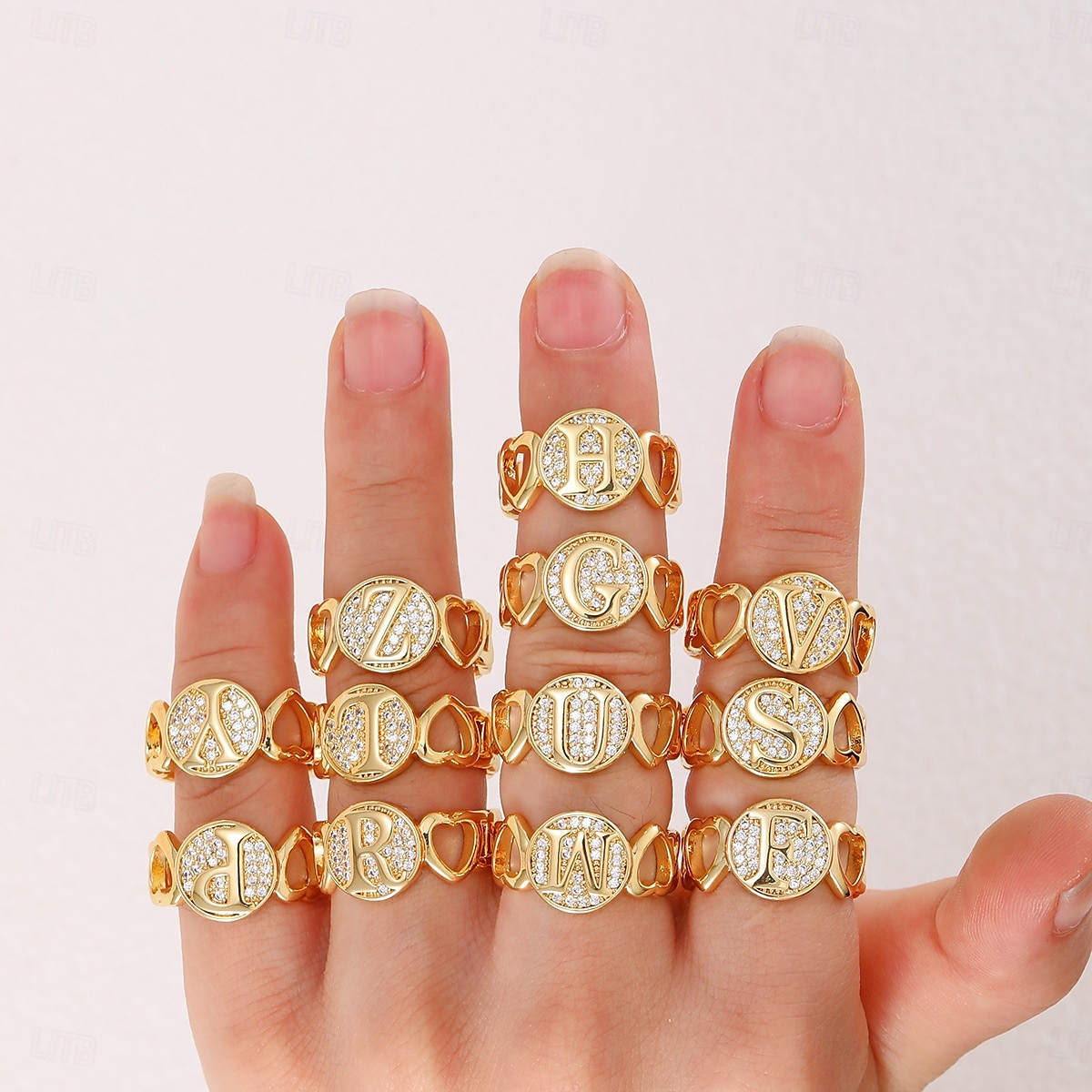 gepersonaliseerde letterring, cadeau voor moeder, 18k vergulde koperen ring, glad hartontwerp, verstelbare open band met zirkoon, stijlvolle en veelzijdige sieraden voor vrouwen 2025 - $5.99 –P3