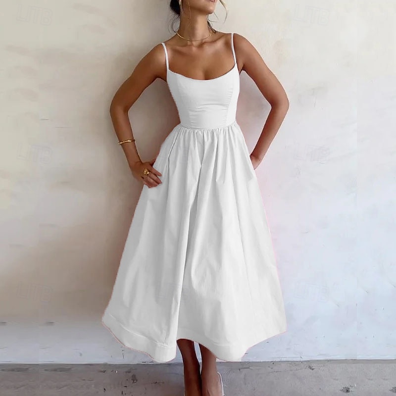 Femmes Robe Midi Robe Blanche Robe de remise des diplômes Robe Nuisette Mode Moderne Anniversaire Remise des Diplômes Date Coupe régulière Uni Sans manches Bretelles spaghetti Blanche Rose Claire de 2025 ? $31.99 –P1