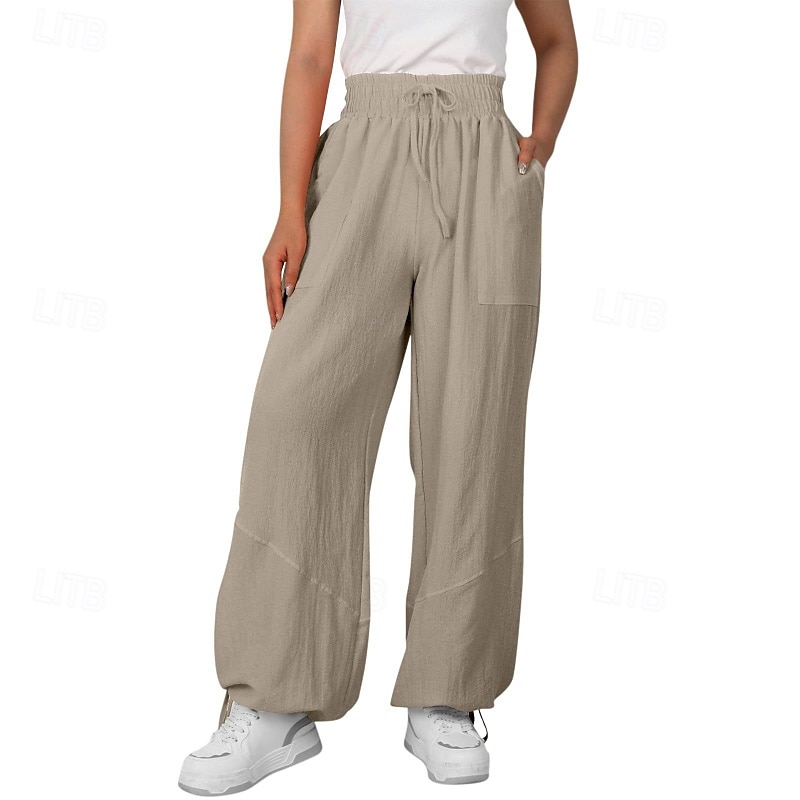 Mulheres Shorts de algodão e linho Calças inspiradas em linho Calças de linho de algodão Moda Roupa de rua Comprimento total Natural Tecido Bolsos Design de cordão elástico Exterior Confortável Rua de 2025 por $23.99 –P9