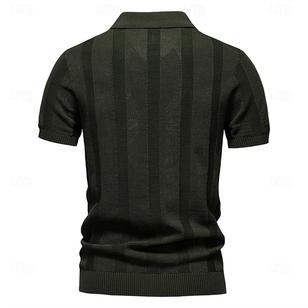 Herren Polo Strick-Polopullover Formell Arbeit Möwenhalsband Kurzarm Einfarbig Stripe-Trim Streifen Sommer Frühling Marineblau Khaki Armeegrün Polo 2025 - €29.99 –P13