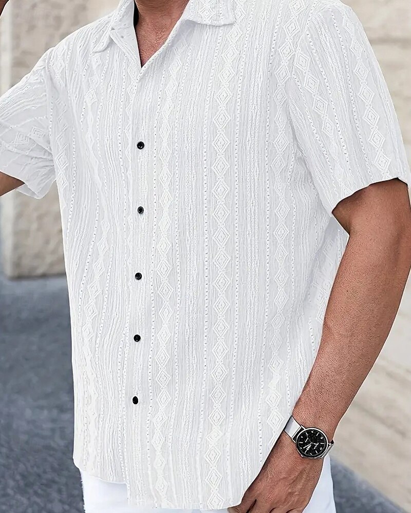 Men's Shirt Summer Shirt Casual Shirt Beach Shirt Button Up Shirt Black White Brown Short Sleeve Plain Shirt Collar Vacation Hawaiian Clothing Apparel Polyester Fashion Casual Comfortable 2025 - $23.99 –P5