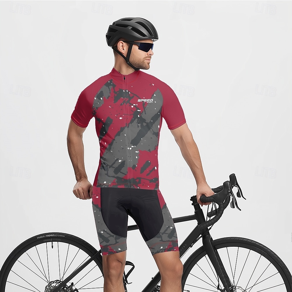 Męskie Koszulka rowerowa Krótki rękaw Rower Tee Tshirt Dżersej z 3 tylnymi kieszeniami Kolarstwo górskie Oddychający Szybkie wysychanie Anatomiczny kształt Odprowadzające wilgoć Burgundowy Granatowy 2025 - $28.99 –P17