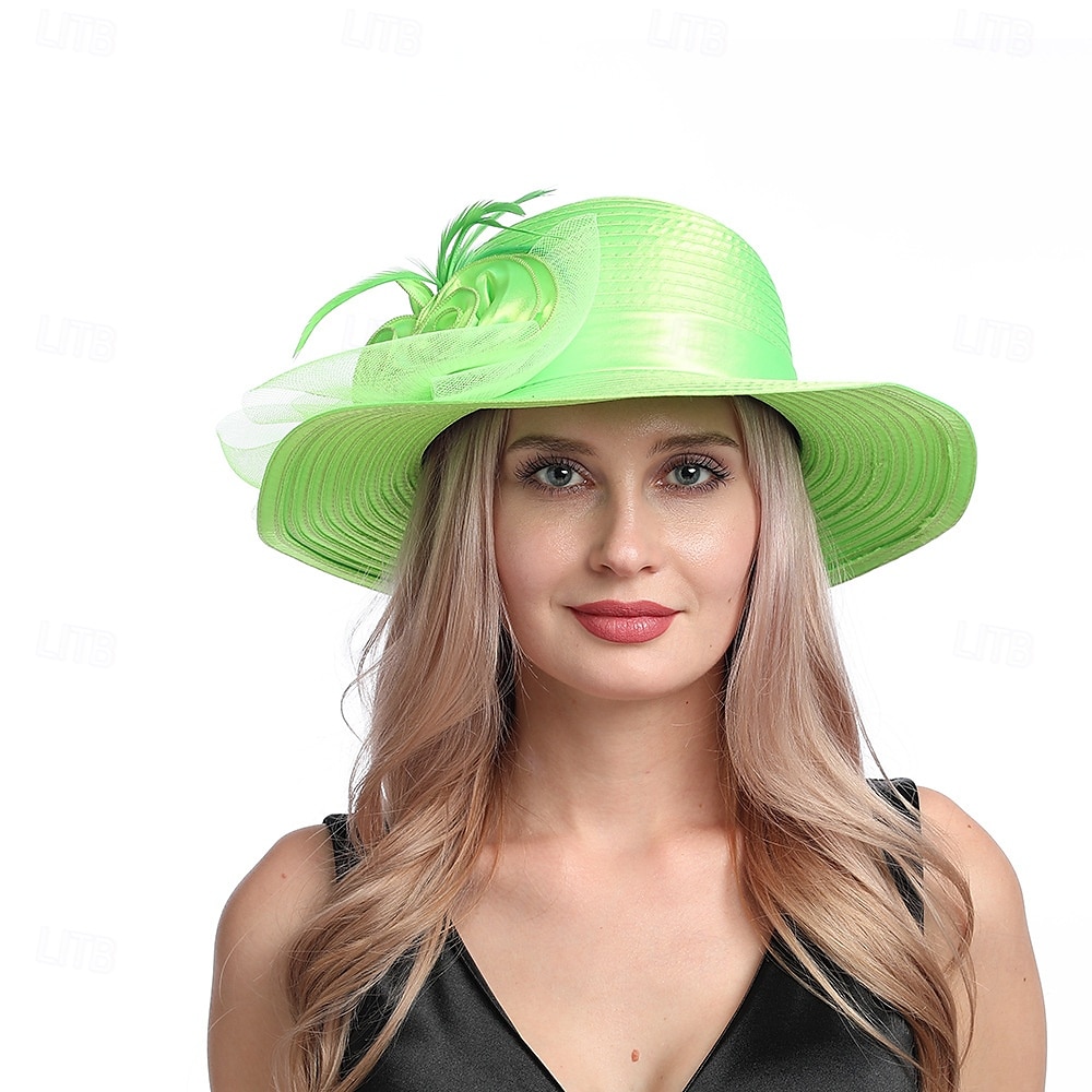 Hatter Organza Solhatt Ferie Te Fest Hesteveddeløp Cocktail Elegant Vintage Søt Med Blomster Hodepryd Hodeplagg 2025 - $31.99 –P1
