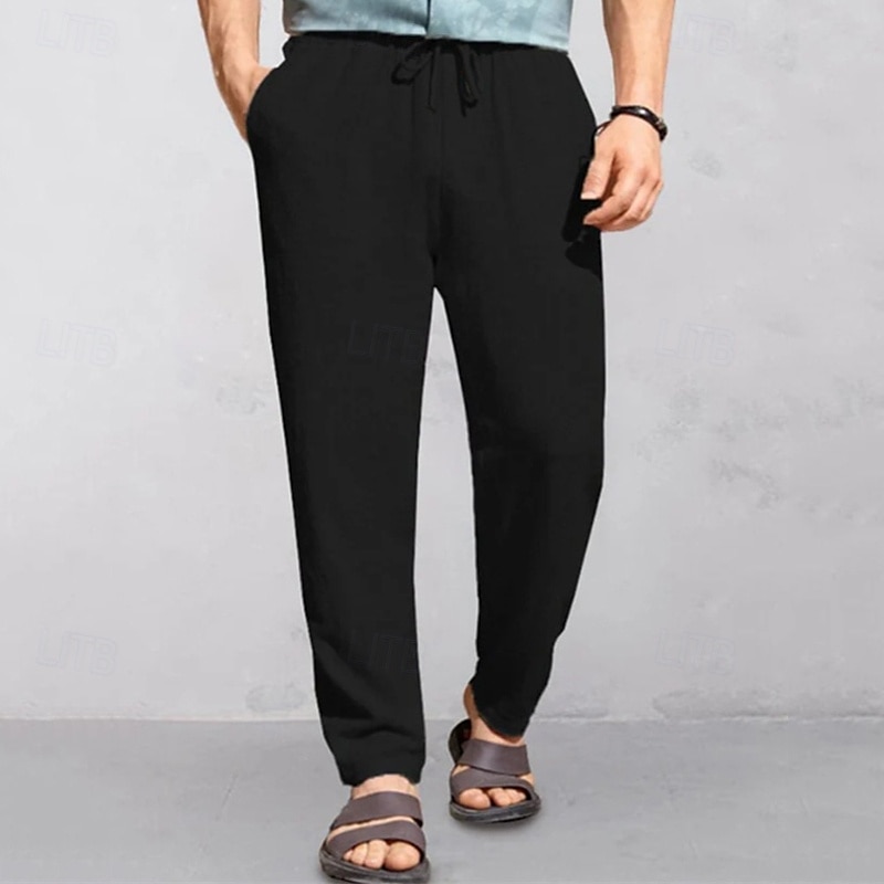 Men's Linen Pants Trousers Summer Pants Beach Pants Pocket Drawstring Elastic Waist Plain Comfort Breathable Vacation Daily Holiday Hawaiian Boho Black White 2025 - $19.99 –P6