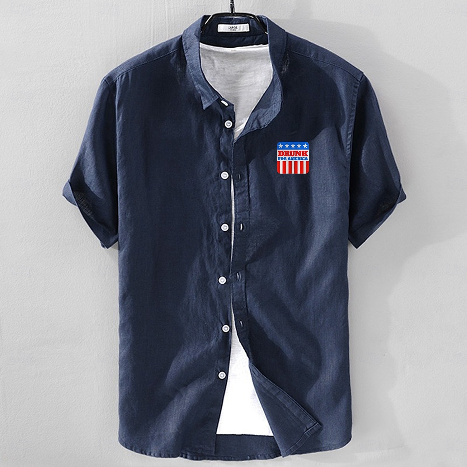 Herren Leinenhemd Freizeithemd Baumwoll-Leinen-Hemd Knopfhemd Muster Urlaub Straße Weiß Dunkelmarine Himmelblau Aprikose Kurzarm Revers Sommer Bekleidung Button-Down 2025 - $18.49 –P5