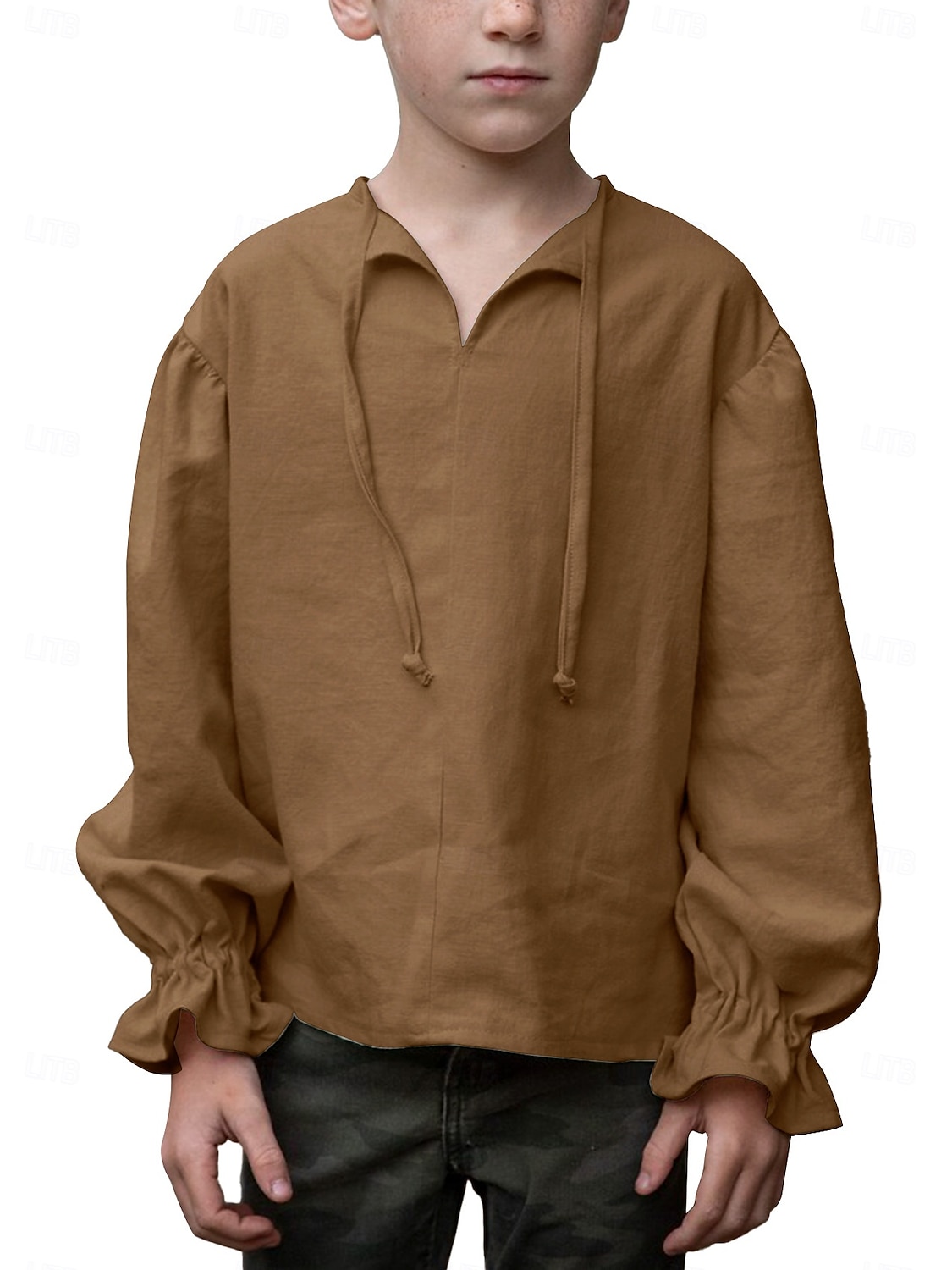 Retro Vintage Medieval Renaissance Shirt Pirate Viking Lace up Solid Color Boys Pirate Halloween Carnival Children's Day Vacation Casual Daily LARP Kid's Shirt Spring & Summer 2025 - $25.99 –P6