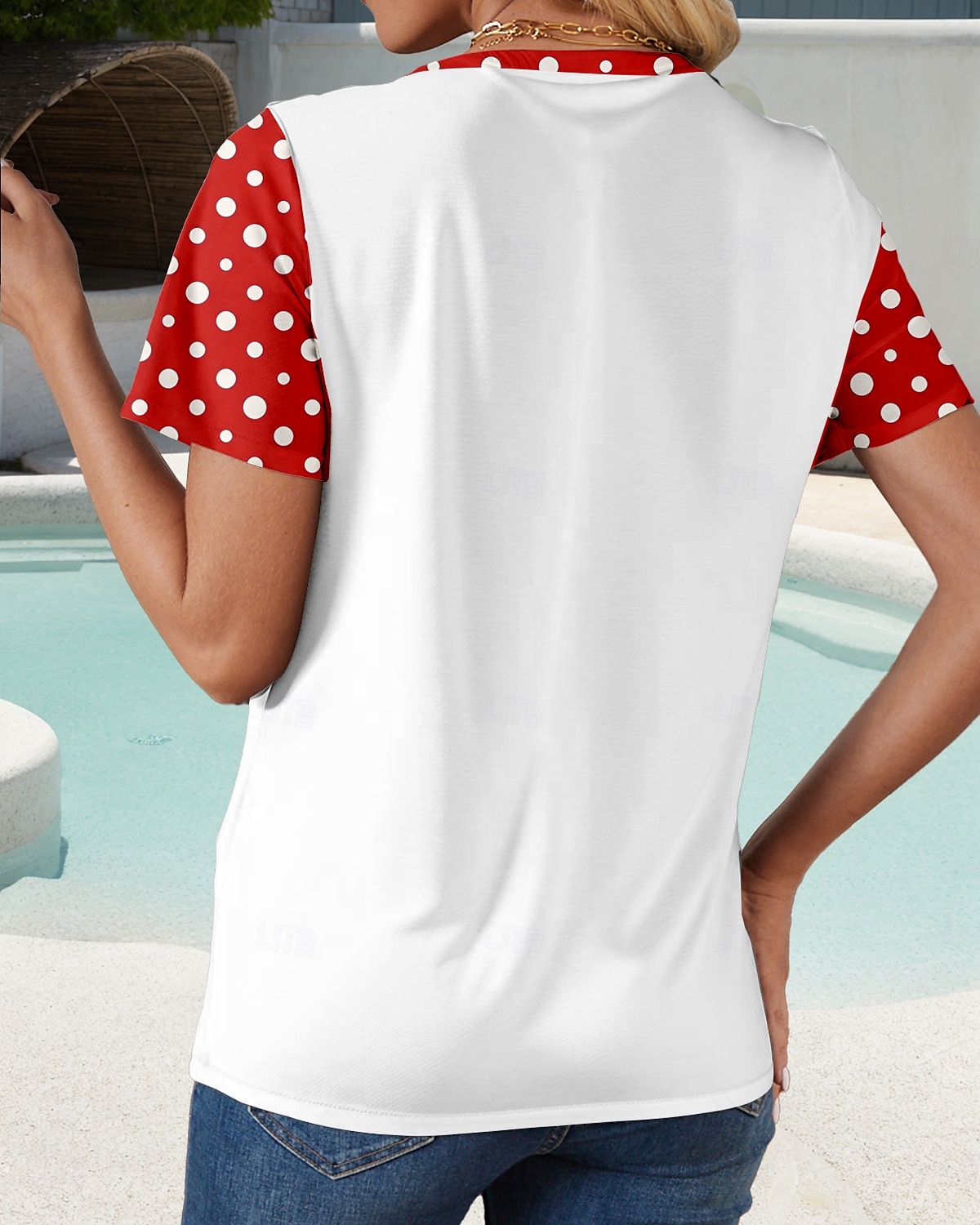 Dame T skjorte Grafisk Dyr Polkadotter Stilfull Fritid Kortermet Rund hals Vanlige topper Daglig Helg Trykt mønster Rød Sommer Vår 2025 - $19.99 –P2