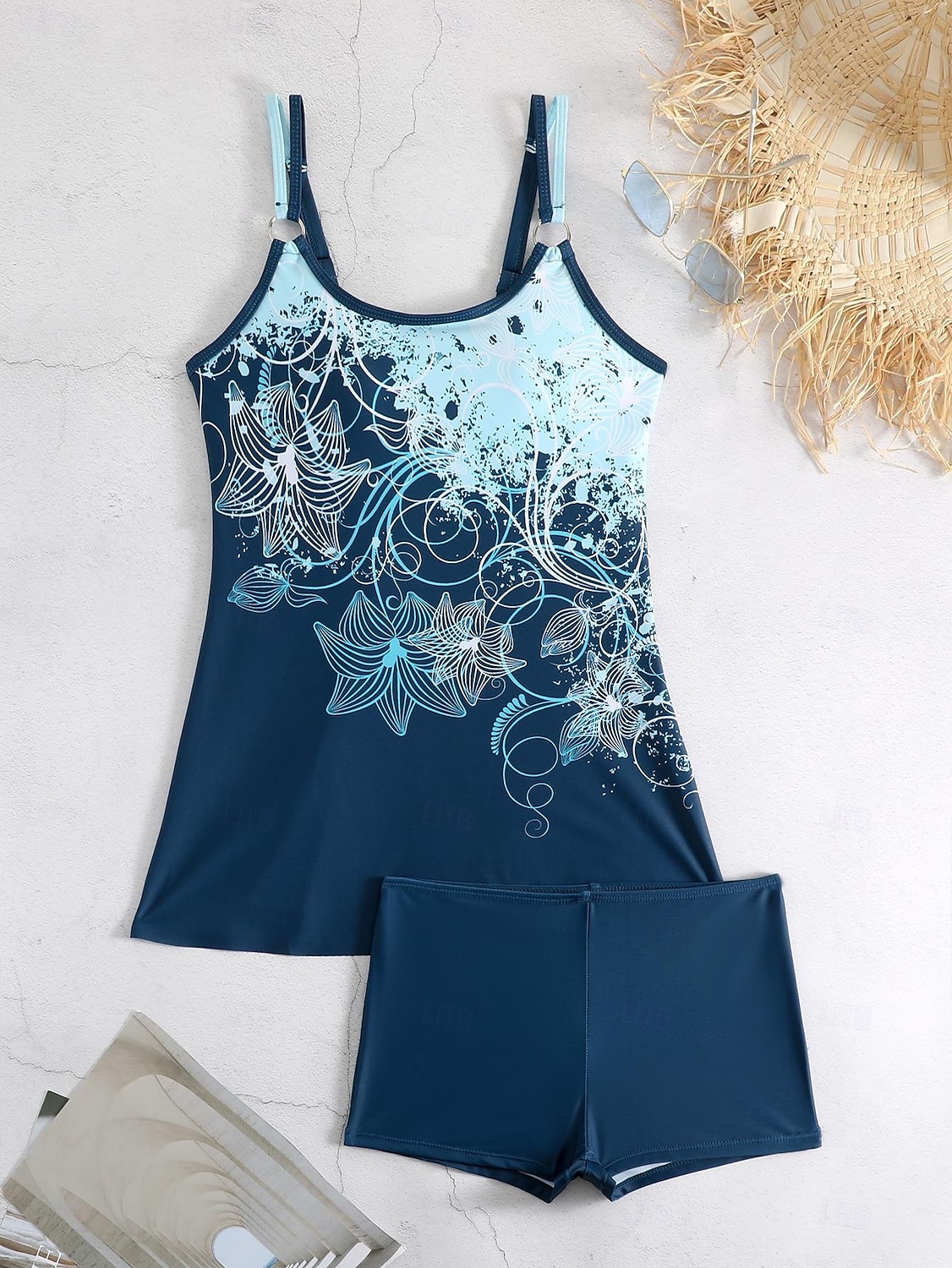 Dam Plusstorlekar Badkläder Tankini 2 st Längre baddräkt Pojkeben Baddräkt Hög midja Stickat Stylish Sportig Paisley Genomskinlig Rund hals Ärmlös Baddräkter 2025 - $24.99 –P9