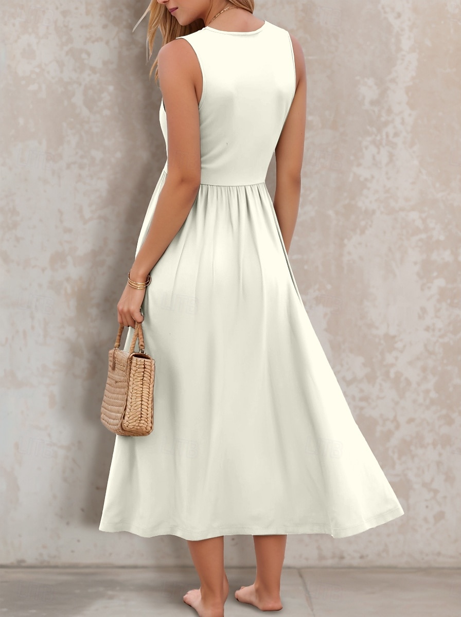 Femmes Robe Midi Robe d'Été Robe trapèze Robe à épaules dénudées Vacances Occasionnel Sortir Coupe régulière Couleur Unie Graphique Uni Sans manches Col en U Noir Blanche Vin Bleu Océan Été de 2025 ? $35.99 –P2