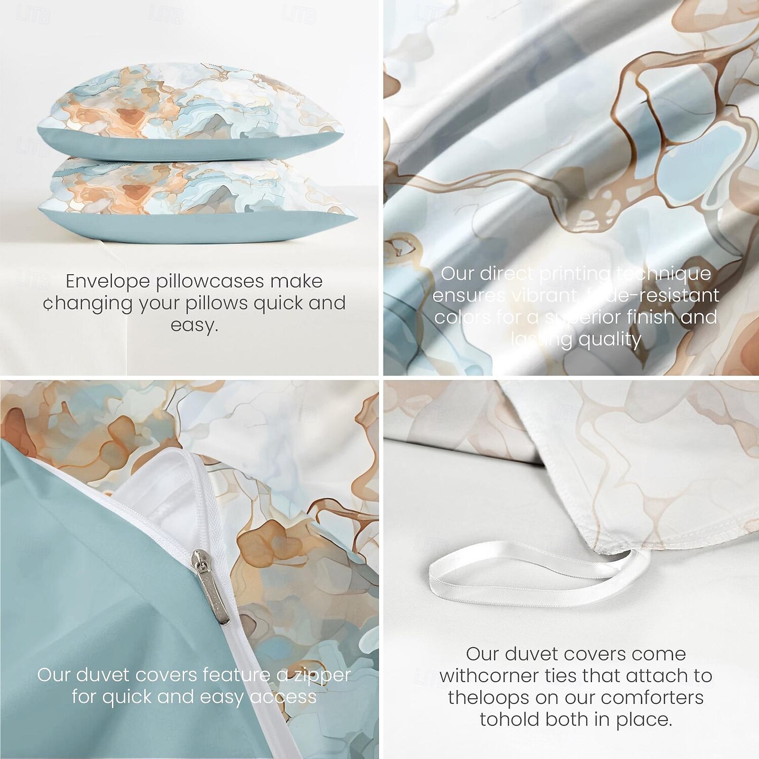 Housse de couette imprimée marbrée taille complète ensemble de literie housse de couette douce et légère avec 2 taies d'oreiller pour l'été et le printemps de 2025 ? $60.99 –P4