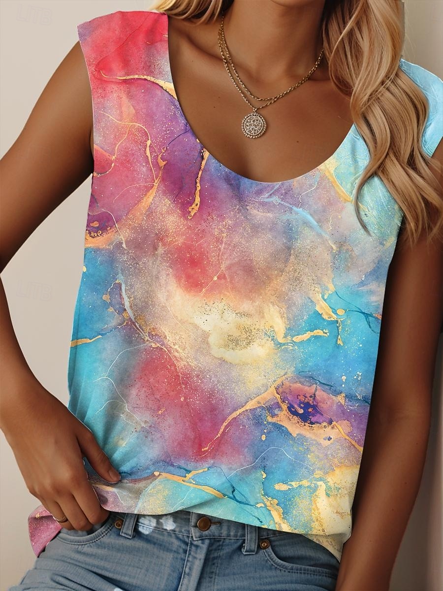 Per donna Canotta a canotta Ombre Grafico Casual Senza Maniche Girocollo Top Regolari Quotidiano Stampato Arcobaleno Estate del 2025 a $19.99 –P1