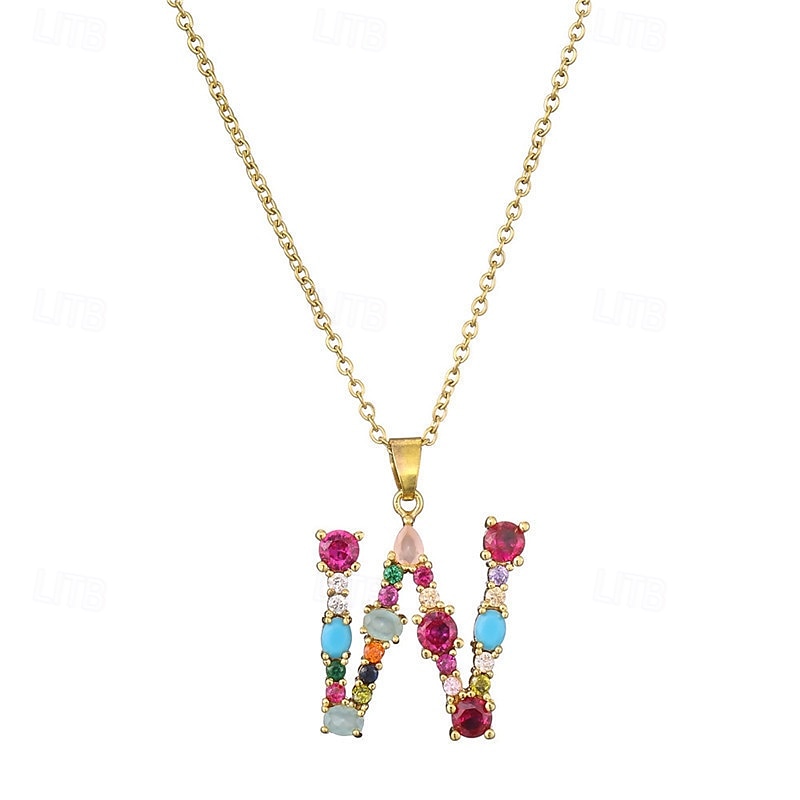collana con lettera personalizzata, catena hip hop per clavicola, ciondolo con alfabeto in zircone colorato micro-pavé di rame, regalo di gioielli unico per la festa della mamma del 2025 a $7.99 –P7