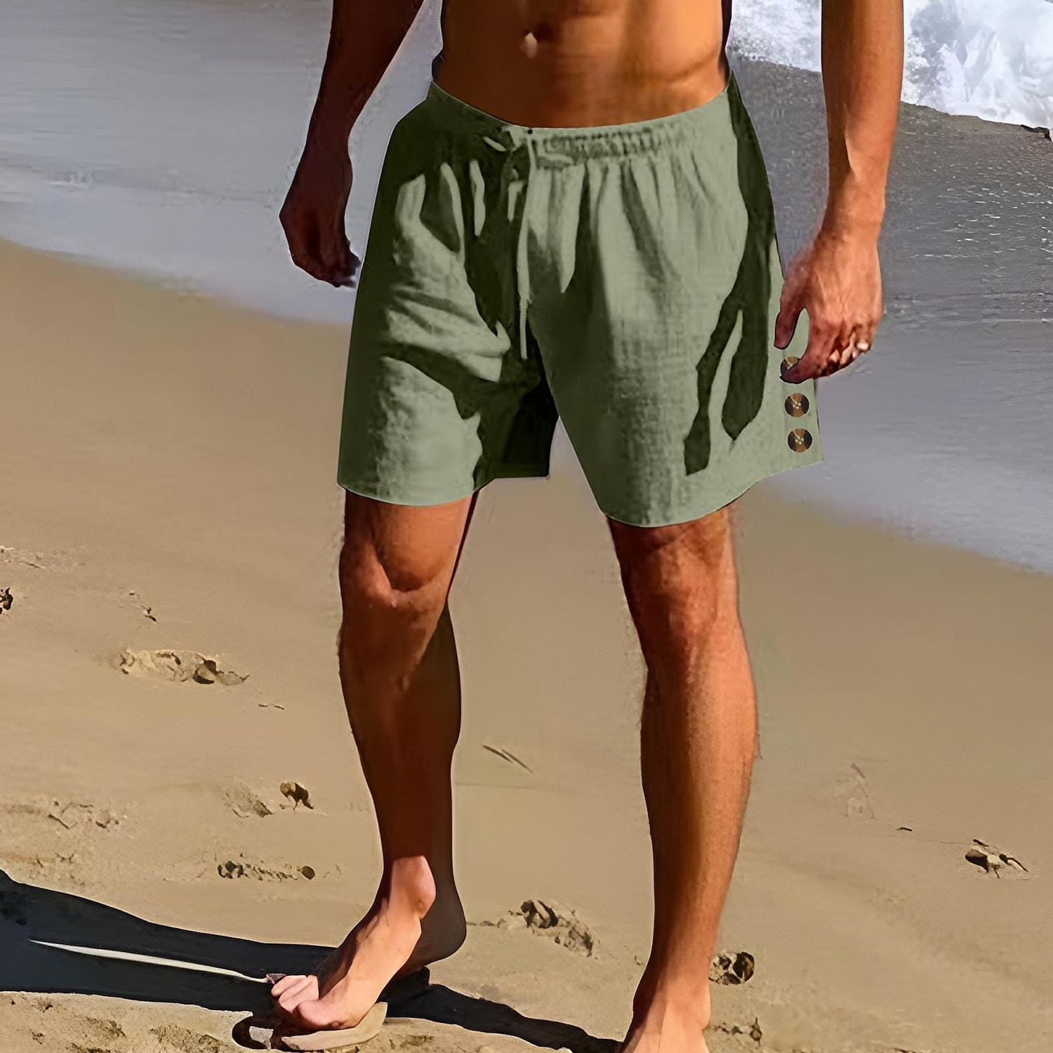 Bărbați Pantaloni Scurți Pantaloni scurți din in Pantaloni scurți de vară Pantaloni scurți de plajă Cordon Talie elastică Buton lateral Simplu Confort Respirabil Lungimea genunchiului În aer liber 2025 - $20.99 -P3