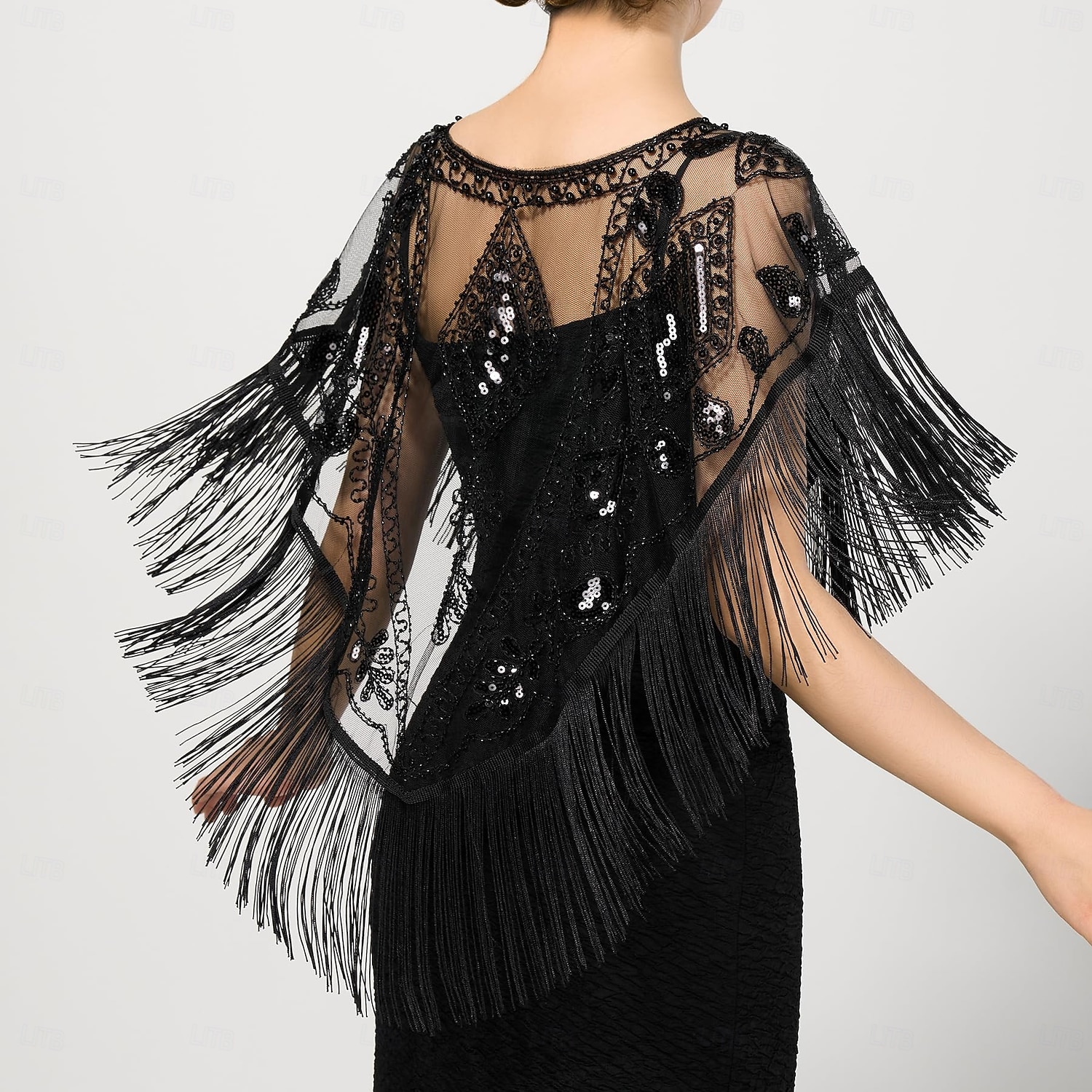 Retro Vintage Roaring 20s 1920s Scarf Wrap Shawls The Great Gatsby Flapper Girl Sequins Tassel Fringe Fancy Dress Women's Carnival Wedding Evening Party Masquerade Adults' Shawl 2025 - $22.99 –P12