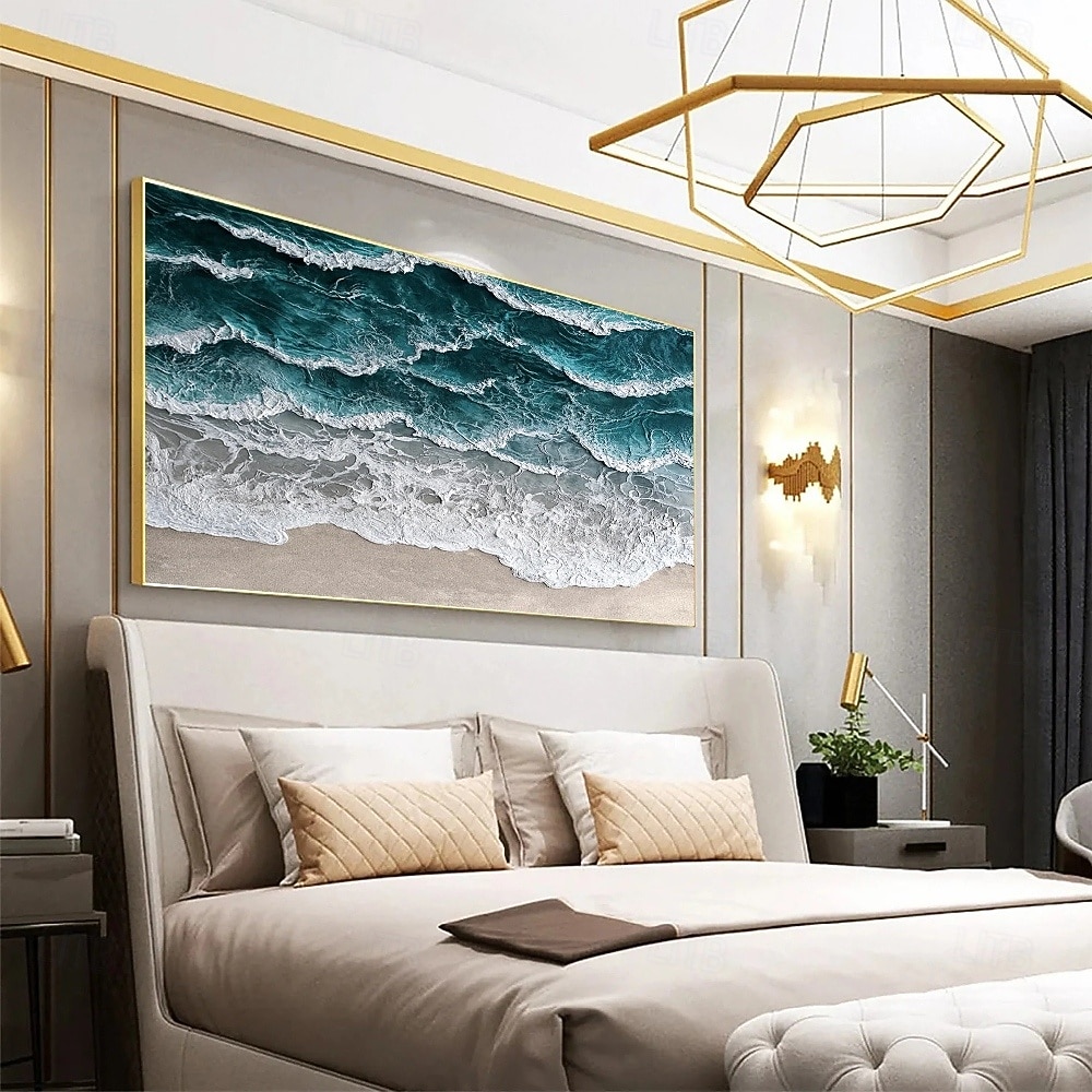 handgemaltes 3D-Strukturgemälde auf Leinwand, handgefertigtes Ölgemälde, Ozeangemälde, Meereswellengemälde, Kunstwerk, Wandkunst, Gemälde, moderne Kunst für Schlafzimmer, Wanddekoration, Modekunst 2025 - $69.99 –P4