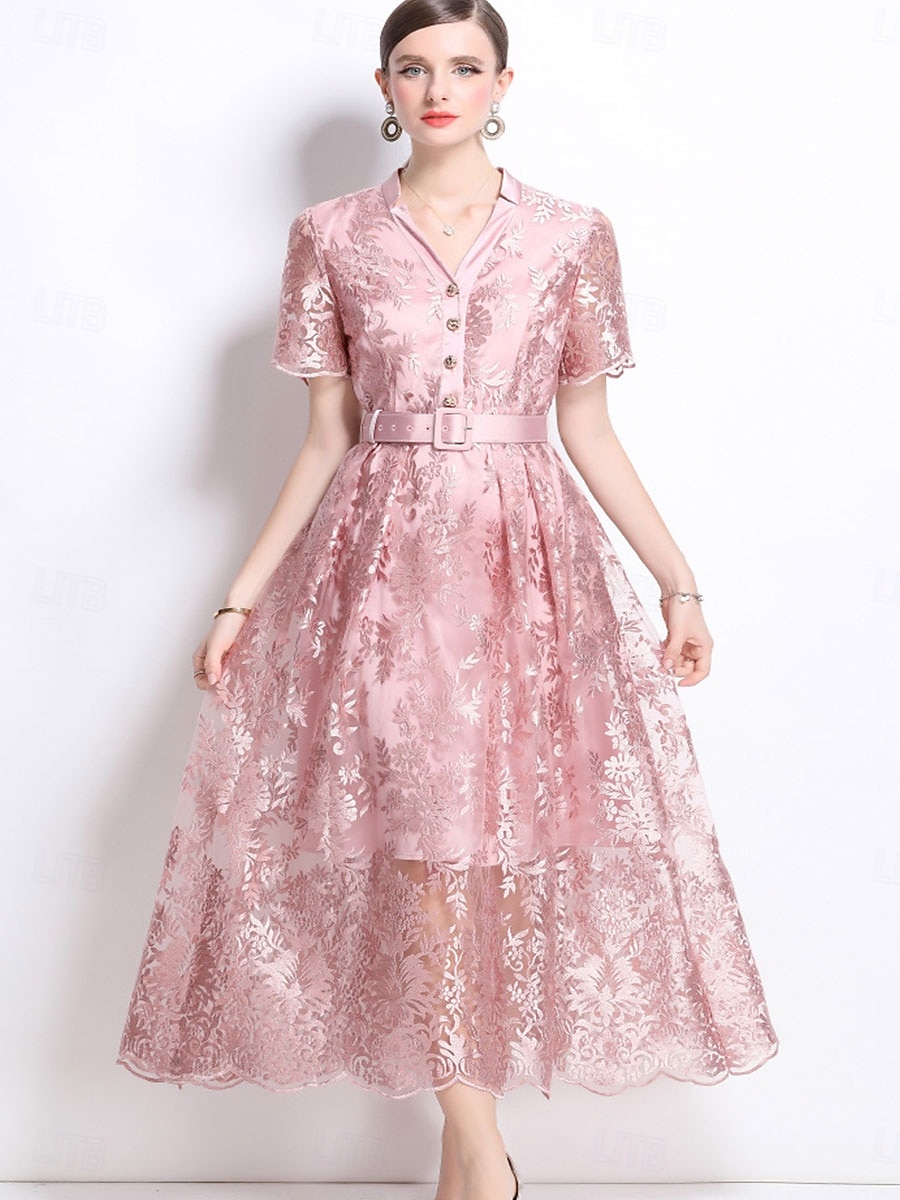 A-Linie Quinceanera Kleider Elegantes Kleid Hochzeitsgäste Knöchellang Kurzarm V-Ausschnitt Polyester mit Stickerei 2025 - $89.99 –P1