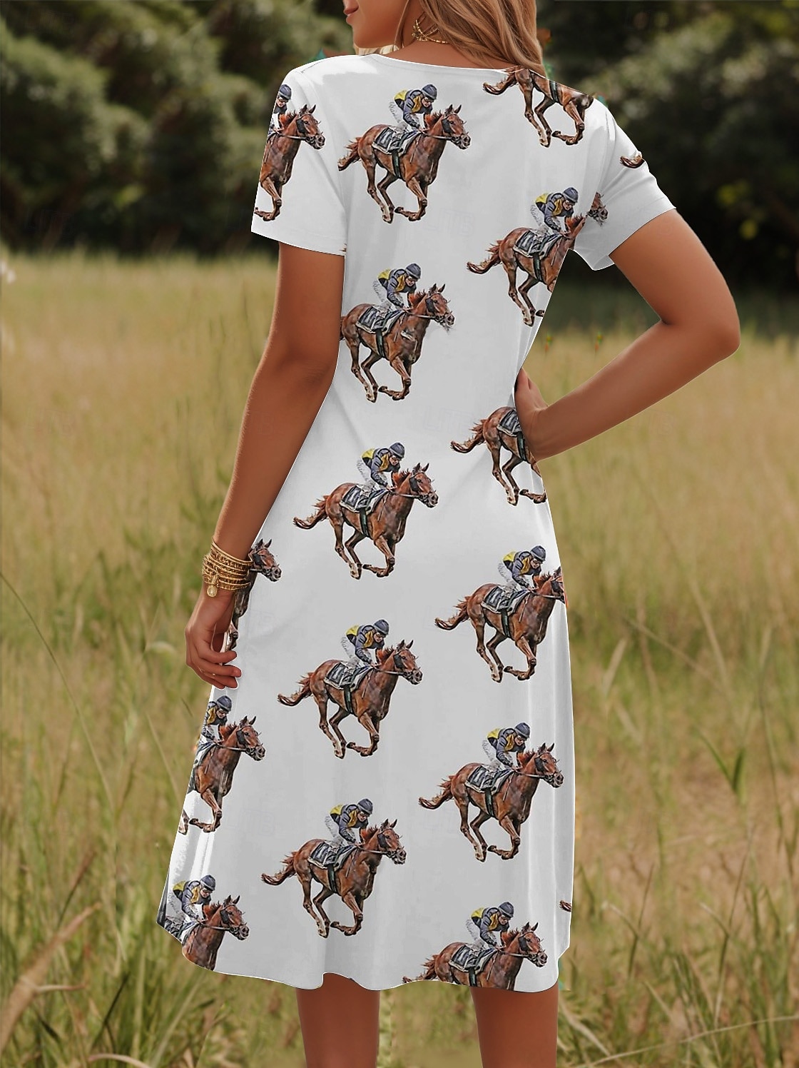 Robe Mini Femme Kentucky Derby Robe A Ligne Robe T-shirt Robe Tee Robe d'Été Décontractée Quotidien Coupe Régulière Graphique Animal Manches Courtes Col Ronde Blanc Été Printemps de 2025 ? $22.99 –P2