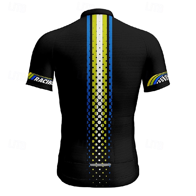 2025年 男性用 サイクリングジャージー 幾何学模様 文字&番号 半袖 バイク Tシャツ ジャージー 3つのリアポケット付き マウンテンサイクリング 速乾性 人間工学デザイン ウィッキング 高通気性 スポーツ フォレストグリーン ブラック イエロー 衣類  コレクション – $28.99 –P13