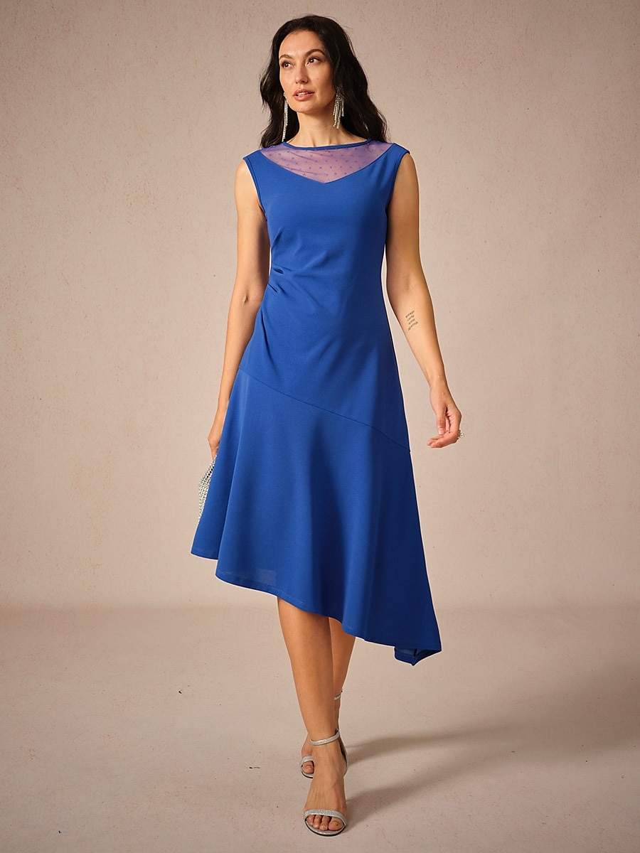 Mujer Vestido Midi Vestido de Punto Elegante Fiesta Cita Ajuste regular Color sólido Sin Mangas Cuello Barco Azul Real Verano 2025 - $11.59 –P1