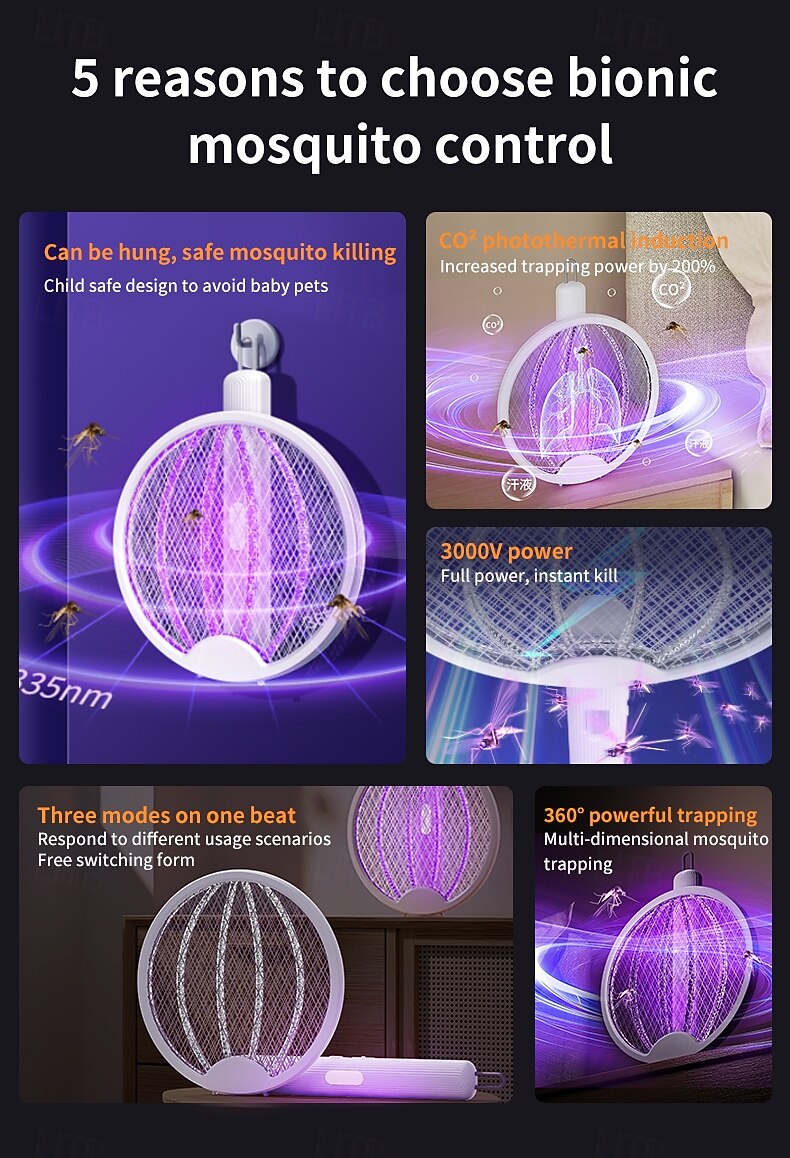 USB 2-in-1 Folding Mosquito Swatter Lamp – Rechargeable Electric Fly Killer for Dormitory and Home Use 2025 - $22.99 –P2