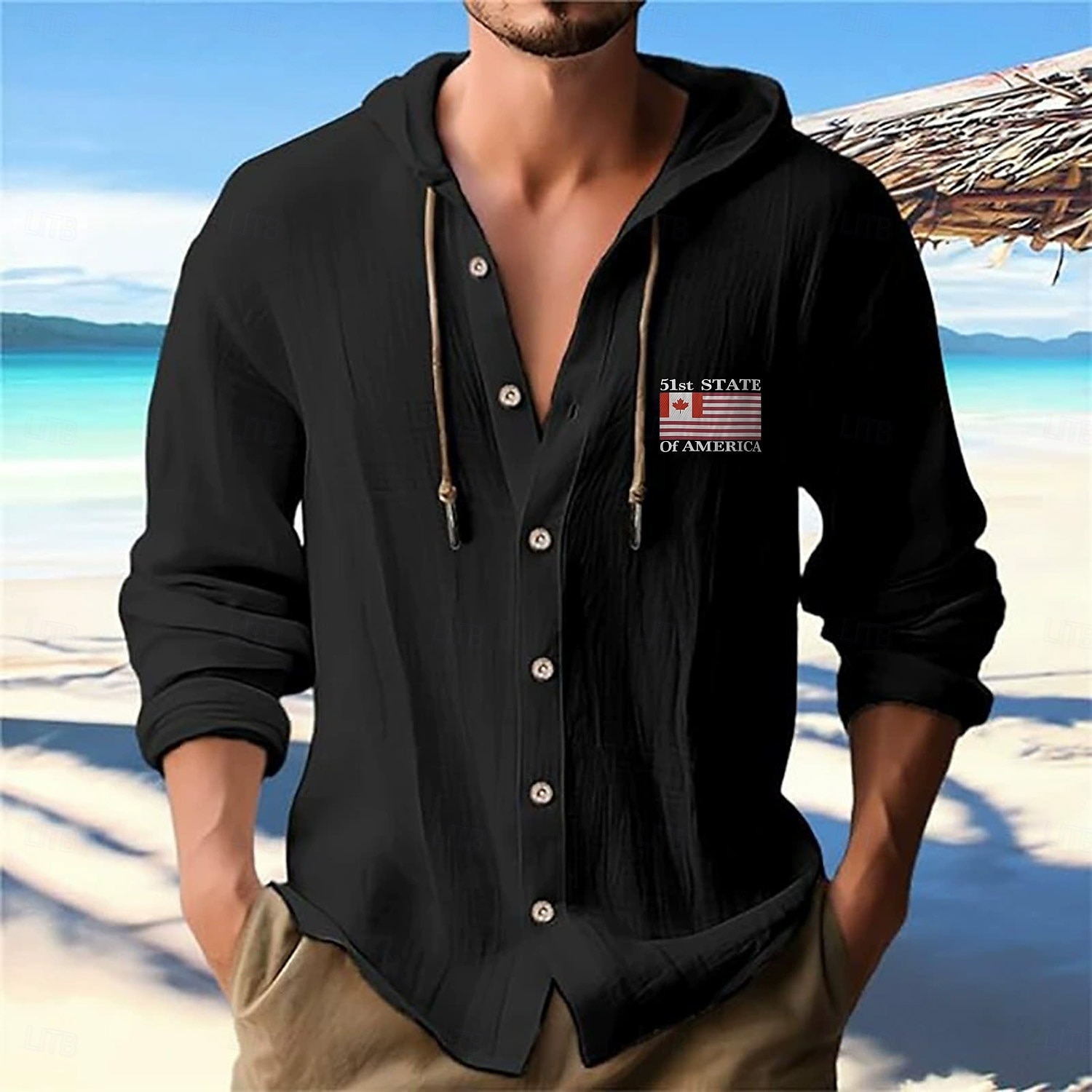 Herren Weißes Baumwollhemd Freizeithemd Knopfhemd Baumwollhemd Flagge Urlaub Straße Schwarz Weiß Blau Khaki Langarm Mit Kapuze Frühling & Sommer Bekleidung Button-Down 2025 - $26.99 –P4