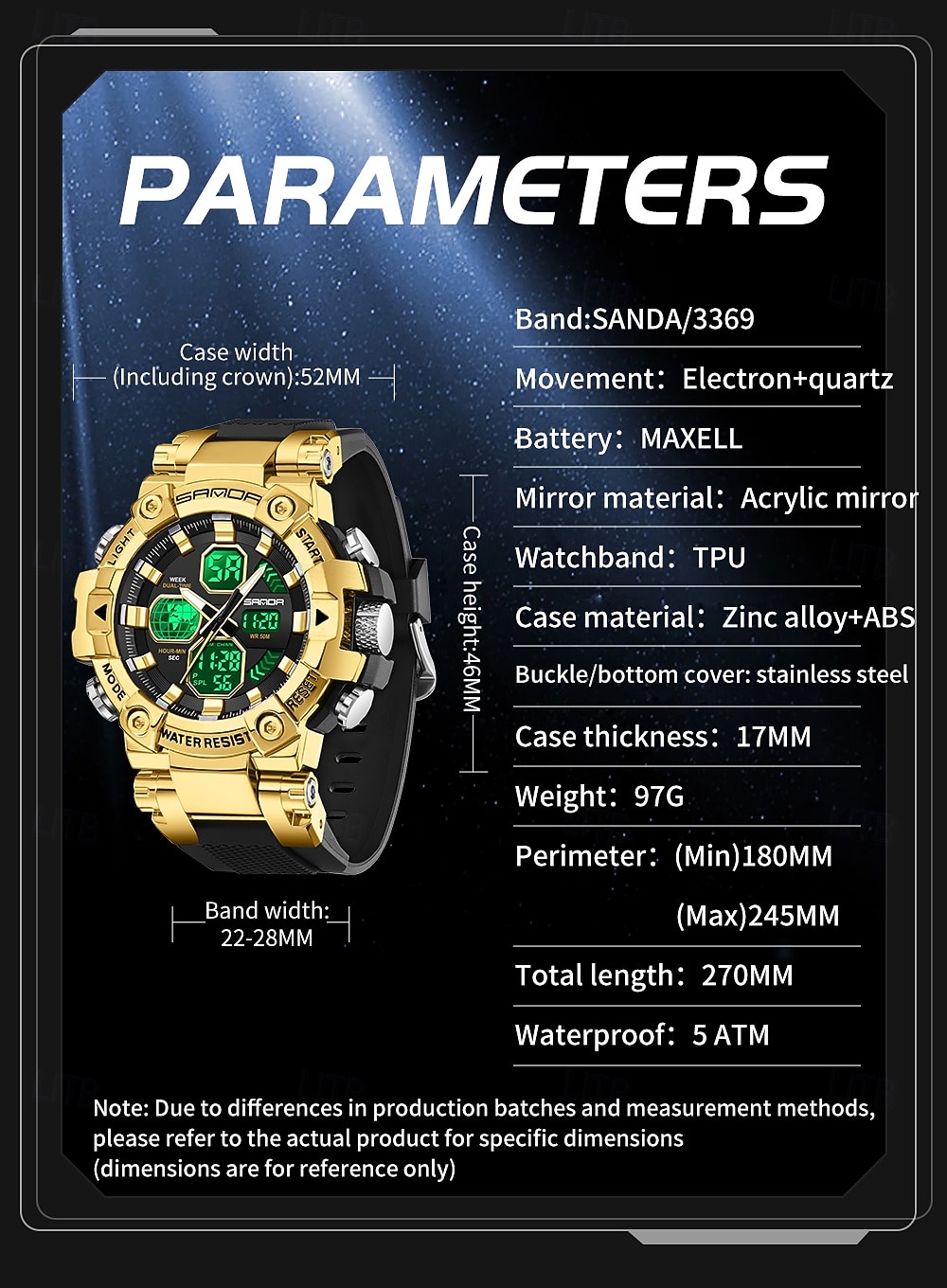 SANDA Men Digital Watch Large Dial Outdoor Sports Fashion Luminous Alarm Clock Calendar Chronograph Silicone Watch 2026 - $38.99 –P7