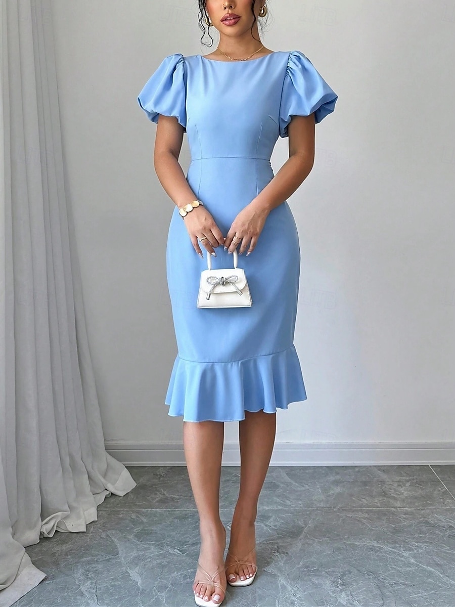 Robe de Graduation Femme Robe Mini Uni Robe Bodycon Semi-Formelle Bureau Ajustement Normal Graphique Manches Courtes Col Rond Noir Rose Bleu Ciel Fuchsia Été de 2025 ? $29.99 –P8