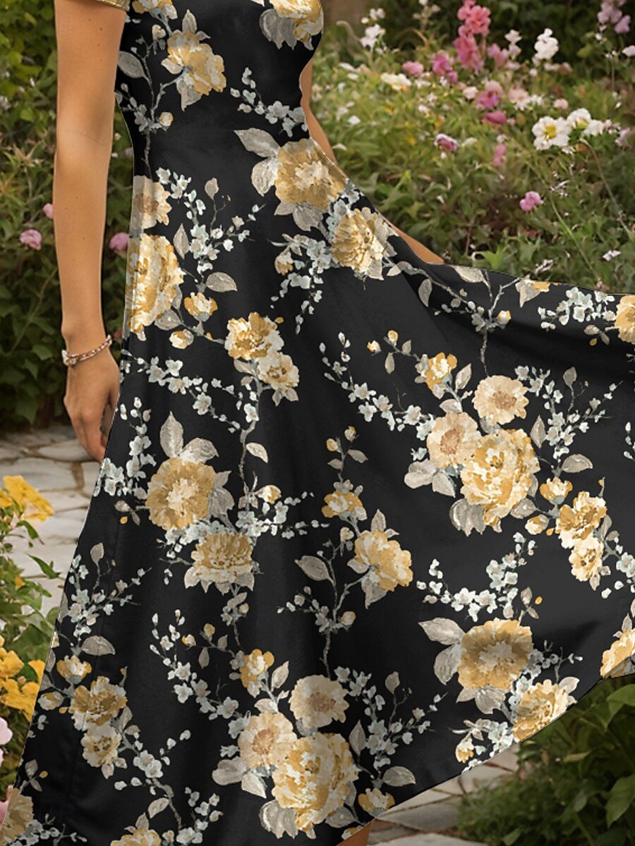 Femmes Robe maxi Robe Décontractée Robe trapèze Robe d'été Vacances ancien Ethnique Coupe régulière Fleuri Graphique Manche Courte Col carré Jaune Été Printemps de 2025 ? $30.99 –P3