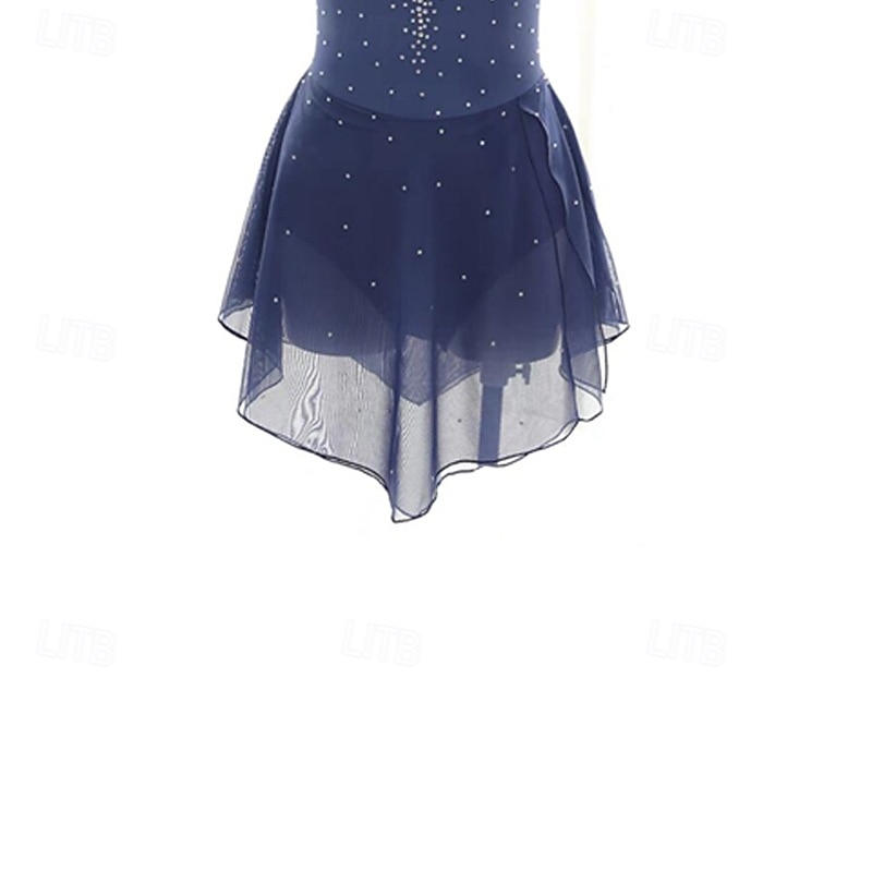 Kunstschaatsjurk Dames Voor meisjes Schaatsen Jurken Donker Marineblauw Lapwerk Open achterkant Netstof Spandex Rekbaar Opleiding Oefenen Professioneel Kunstschaatskleding Thermisch Warm Kristal 2025 - $162.99 –P4