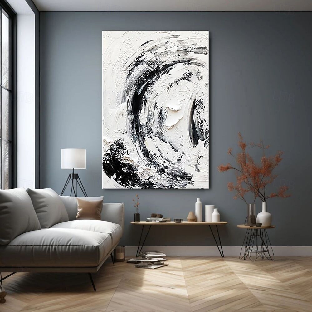 peinture à l'huile faite à la main, décoration murale, abstrait, simple, texture noir et blanc, pour la décoration intérieure, peinture roulée sans cadre, non étirée de 2025 ? $50.99 –P3